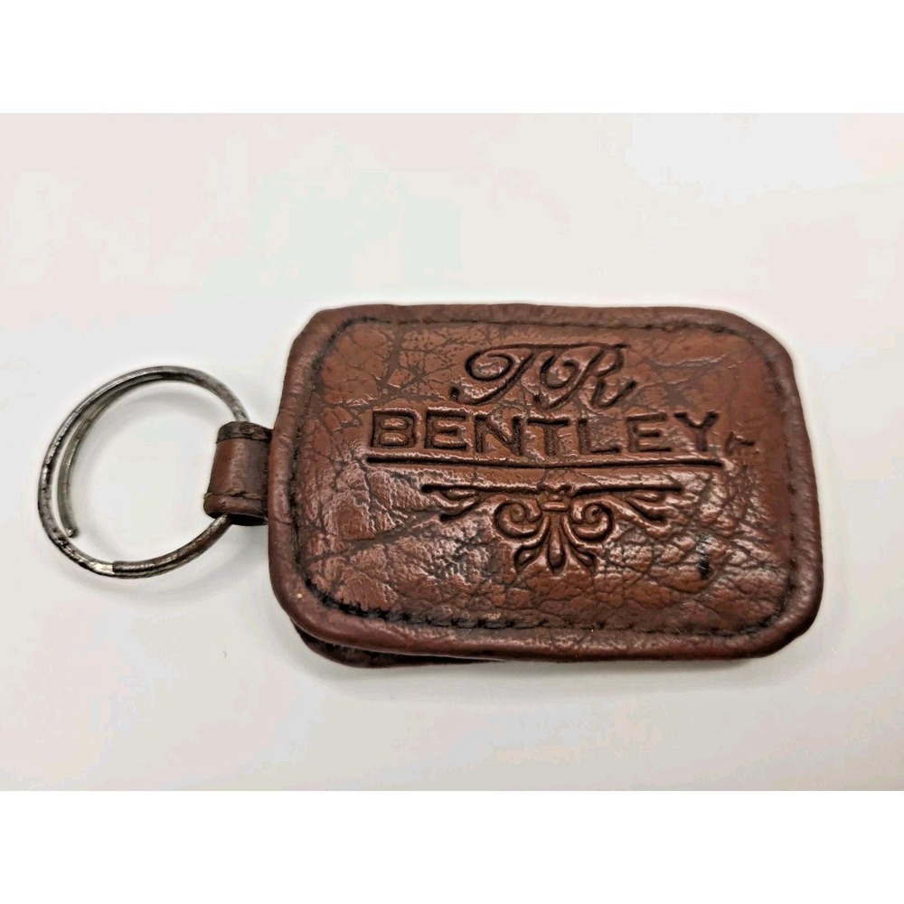 Vintage TR Bentley Embossed Brown Leather  Fob Ring Keychain